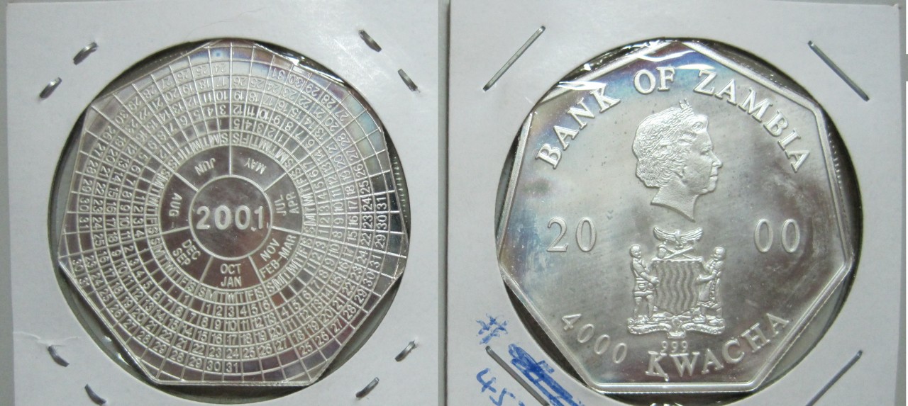 Zambia 4000 Kwacha, 2000, 2001 memorial silver coin, Proof, KM